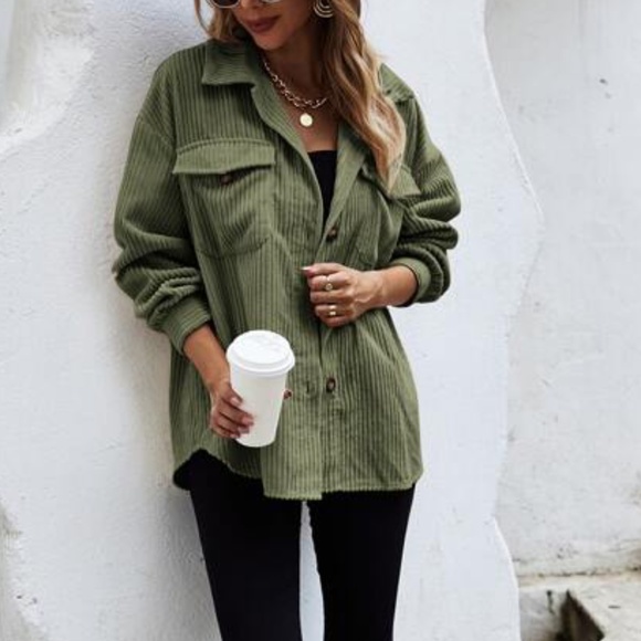 Cozy Brown Pocket Oversized Corduroy Jacket Shacket - Picture 5 of 13